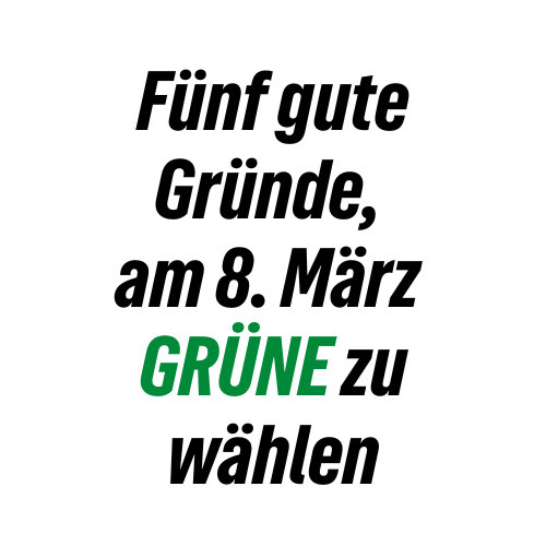 Fünf gute Gründe, am 8.März GRÜNE zu wählen